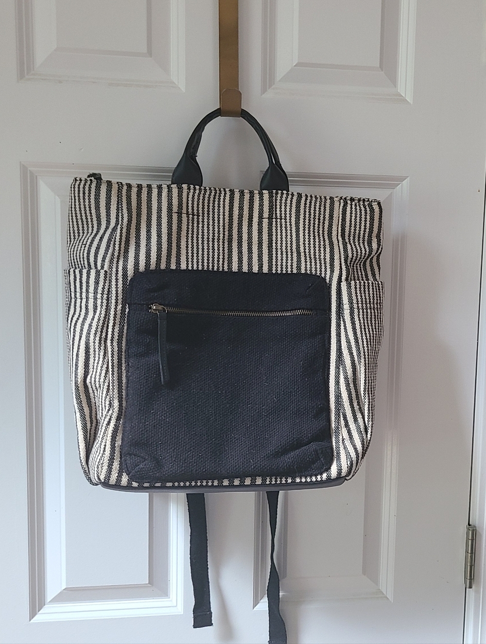 Universal Thread Striped Canvas Backpack Tote - Black & Cream